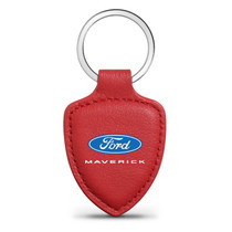 Ford Maverick Soft Real Red Leather Shield-Style Key Chain