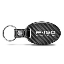 Ford F-150 Lightning Real Carbon Fiber Large Oval Shape with Black Leather Strap Key Chain