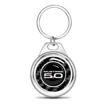 Ford Mustang 5.0 Real Black Carbon Fiber Chrome Roundel Metal Case Key Chain