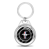 Ford Mustang Tri-Bar Real Black Carbon Fiber Chrome Roundel Metal Case Key Chain