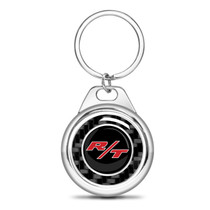 Dodge R/T Logo Real Black Carbon Fiber Chrome Roundel Metal Case Key Chain