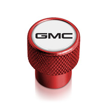 GMC Logo in White on Red Aluminum Tire Valve Stem Caps