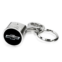 Chevrolet Black Logo Engine Piston Style Chrome Metal Key Chain