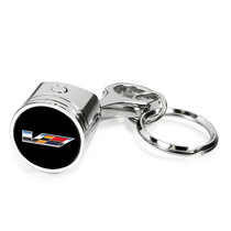 Cadillac V Logo Engine Piston Style Chrome Metal Key Chain