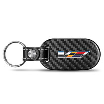 Cadillac V Logo Real Black Carbon Fiber Tag Style Key Chain