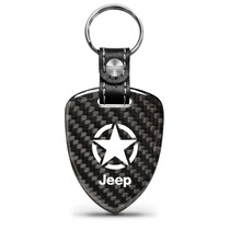 Jeep Willys Star Logo Real Black Carbon Fiber Large Shield-Style Key Chain