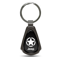 Jeep Willys Star Logo Black Dome Dark Gunmetal Metal Teardrop Key Chain