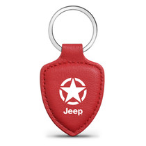 Jeep Willys Star Logo Soft Real Red Leather Shield-Style Key Chain
