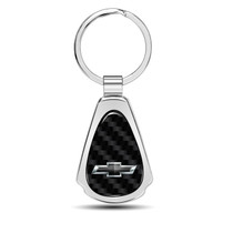 Chevrolet Black Logo Real Black Carbon Fiber Chrome Metal Teardrop Key Chain