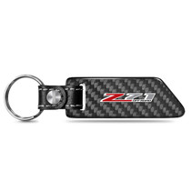Chevrolet Z71 Black Real Carbon Fiber Blade Style with Black Leather Strap Key Chain