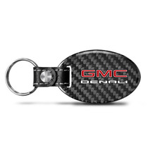 GMC Denali Black Real Carbon Fiber Oval Shape with Black Leather Strap Key Chain