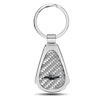 Chevrolet Black Logo Real Silver Dome Carbon Fiber Chrome Metal Teardrop Key Chain