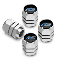 Ford Focus RS in Black on Silver Chrome Hexagon Shape Aluminum Tire Valve Stem Caps