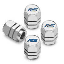 Ford Focus RS in White on Silver Chrome Hexagon Shape Aluminum Tire Valve Stem Caps