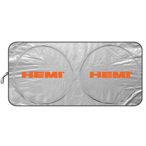 HEMI Logo Universal Fit One-Piece Easy Folding Silver Reflective Fabric Windshield Sun Shade (size: 75.5"x 37.5")