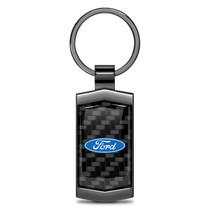 Ford Logo Real Black Carbon Fiber Gunmetal Metal Case Key Chain