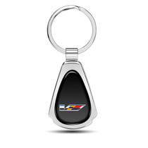 Cadillac V Logo Black Dome Chrome Metal Teardrop Key Chain