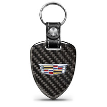 Cadillac Crest Logo Real Black Carbon Fiber Large Shield-Style Key Chain