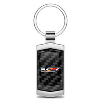 Cadillac V Logo Real Black Carbon Fiber Chrome Metal Case Key Chain