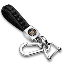 Cadillac Logo Braided Rope Style Genuine Black Leather Key Chain
