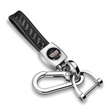 Cadillac Crest Logo Real Black Carbon Fiber Strap Chrome Finish Hook Key Chain