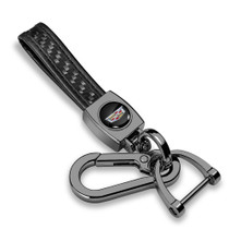 Cadillac Crest Logo Real Black Carbon Fiber Strap Gunmetal Black Hook Key Chain