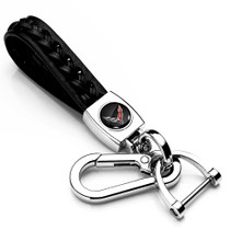 Chevrolet Corvette C8 Braided Rope Style Genuine Black Leather Key Chain