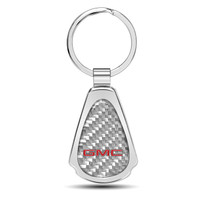 GMC in Red Real Silver Dome Carbon Fiber Chrome Metal Teardrop Key Chain