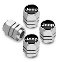 Jeep Logo in Black on Silver Hexagon Shape Aluminum Tire Valve Stem Caps