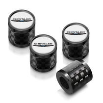 Chrysler Logo in White on Real Carbon Fiber Barrel Black Aluminum Tire Valve Stem Caps