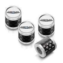 Chrysler Logo in White on Real Carbon Fiber Barrel Silver Aluminum Tire Valve Stem Caps