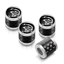 Dodge SRT Hellcat in Black on Real Carbon Fiber Barrel Silver Aluminum Tire Valve Stem Caps