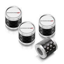 Dodge in White on Real Carbon Fiber Barrel Silver Aluminum Tire Valve Stem Caps