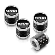 RAM 1500 in Black on Real Carbon Fiber Barrel Silver Aluminum Tire Valve Stem Caps