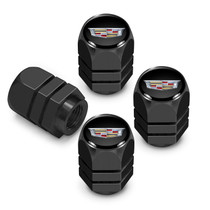 Cadillac Crest Logo in Black on Black Hexagon Shape Aluminum Tire Valve Stem Caps