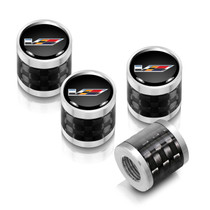 Cadillac V Logo in Black on Real Carbon Fiber Barrel Silver Aluminum Tire Valve Stem Caps