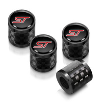 Ford ST in Black on Real Carbon Fiber Barrel Black Aluminum Tire Valve Stem Caps