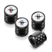 Ford Mustang Tri-Bar in White on Real Carbon Fiber Barrel Black Aluminum Tire Valve Stem Caps