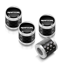 Ford F-150 Raptor in Black on Real Carbon Fiber Barrel Silver Aluminum Tire Valve Stem Caps