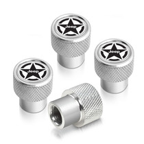 Jeep Willys Star Logo in White on Shining Silver Aluminum Tire Valve Stem Caps