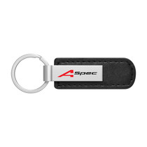 Acura A-Spec Logo Black PU Leather Strap Silver Metal Bar UV Printed Logo Key Chain