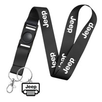 Jeep Full-Color Die-Cut Metal Key Chain with Printed Logo Black Lanyard Strap