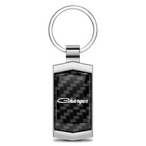 Dodge Charger Classic Real Black Carbon Fiber Chrome Metal Case Key Chain
