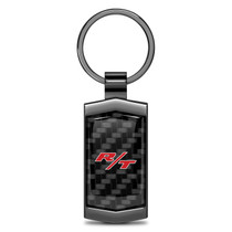 Dodge R/T Logo Real Black Carbon Fiber Gunmetal Black Metal Case Key Chain
