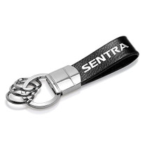 Nissan Sentra Black Leather Strap Round Hook Metal Key Chain