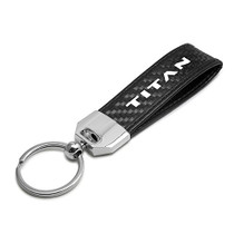 Nissan Titan Real Carbon Fiber Leather Strap Key Chain with Black stitching