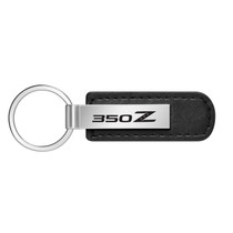 Nissan 350Z Silver Metal Plate Black PU Leather Strap Key Chain