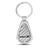 Nissan 350Z Real Silver Dome Carbon Fiber Chrome Metal Teardrop Key Chain
