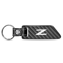 Nissan 350Z Z logo Real Carbon Fiber Blade Style Black Leather Strap Key Chain