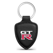Nissan GT-R Logo Black Real Leather Shield-Style Key Chain